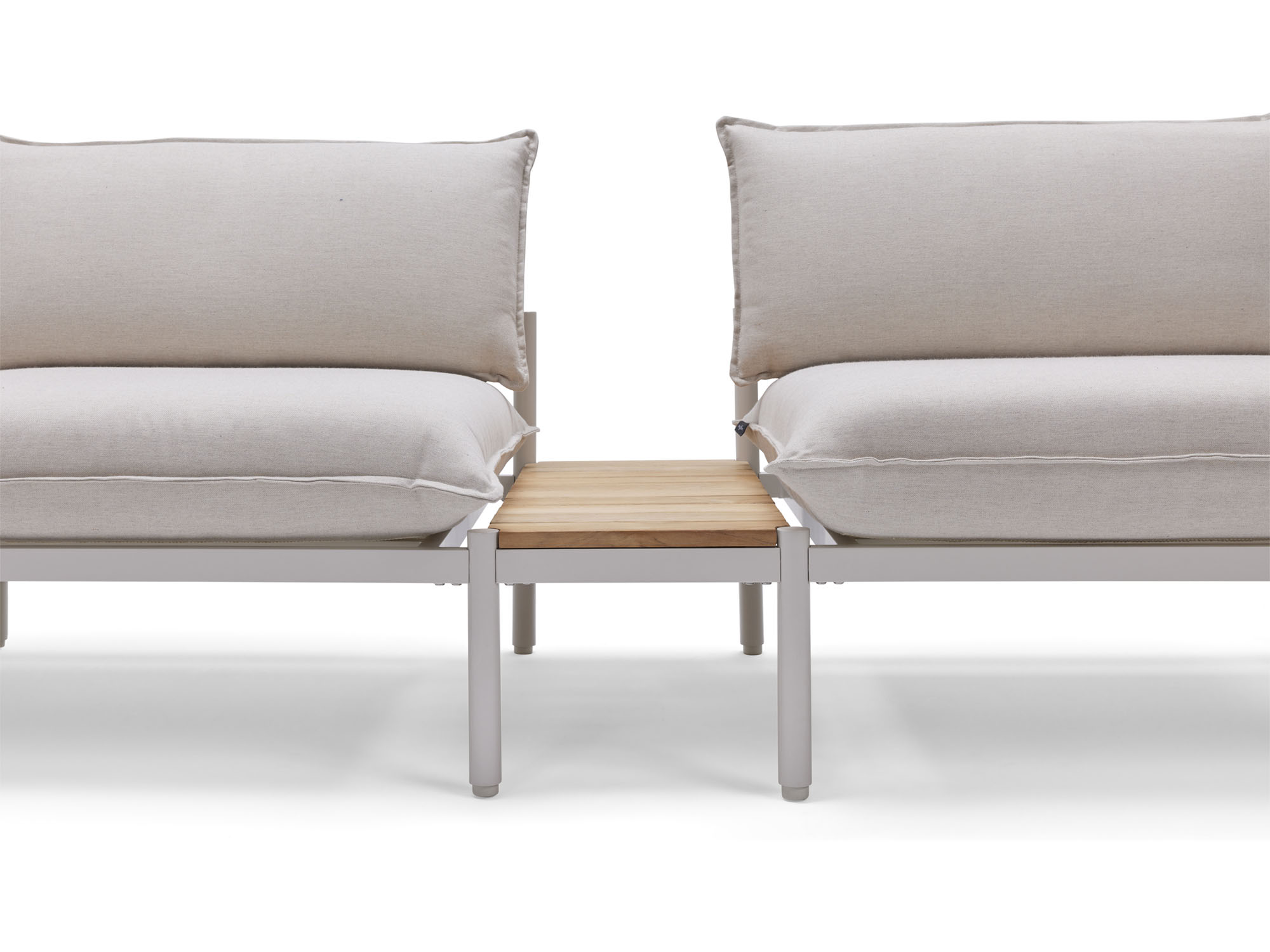 Front view of wood and white small outdoor end table